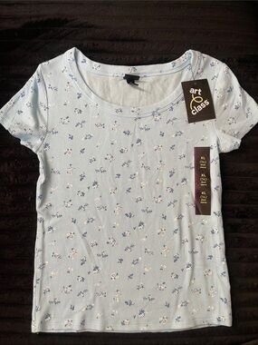art class Light Blue and White Floral Ribbed Short Sleeve Tee